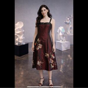 Silk Floral Slip Dress with Grosgrain Strap Trim Boutique/Anthropologie Style